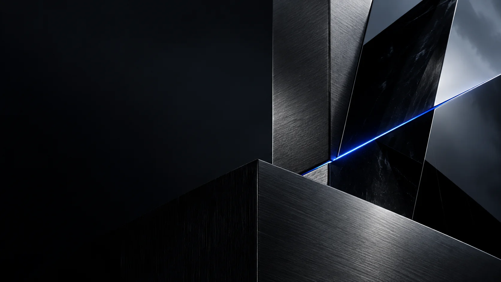 Composición arquitectónica oscura con iluminación azul